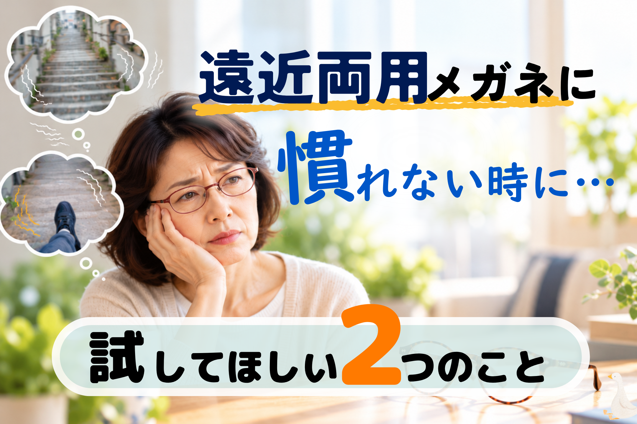 「遠近両用メガネに慣れなかった…」という方が、諦める前に試してほしい2つのこと